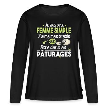 Brebis Mouton Laine Agneau Cadeau Ferme Agricole - T-shirt manches longues Premium bio Femme - noir - Devant - Julia (174cm)
