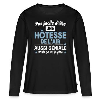 Hôtesse de l'air. Cadeau avion, vol, vacances - T-shirt manches longues Premium bio Femme - noir - Devant - Julia (174cm)