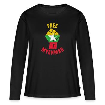Myanmar - Fist - Free Myanmar - Women's Premium Organic Long Sleeve Shirt - black - Front - Julia (174cm)