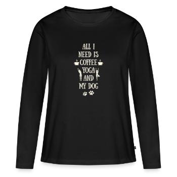 I only need coffee yoga and my dog - T-shirt manches longues Premium bio Femme - noir - Devant - Julia (174cm)