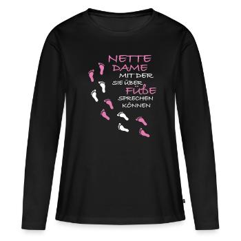 Nette Dame mit der Sie über Füße sprechen - Frauen Premium Bio Langarmshirt - Schwarz - Vorne - Julia (174cm)