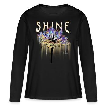 Shine - Blume - fluidart - Frauen Premium Bio Langarmshirt - Schwarz - Vorne - Julia (174cm)
