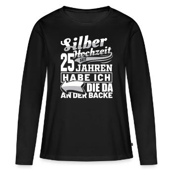 Mariage d’argent Mariage mariage homme idée cadeau - T-shirt manches longues Premium bio Femme - noir - Devant - Julia (174cm)