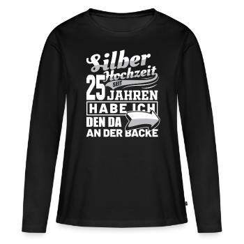 Mariage d’argent Mariage mariage femme idée cadeau - T-shirt manches longues Premium bio Femme - noir - Devant - Julia (174cm)