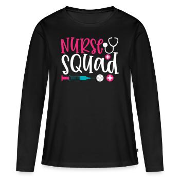 Phrase nurse squad - T-shirt manches longues Premium bio Femme - noir - Devant - Julia (174cm)