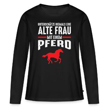 Reiterin Pferd Reiten Reitsport Pferdesprüche - Frauen Premium Bio Langarmshirt - Schwarz - Vorne - Julia (174cm)