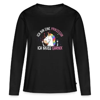 Ich bin eine Prinzessin Ich muss garnix - Frauen Premium Bio Langarmshirt - Schwarz - Vorne - Julia (174cm)