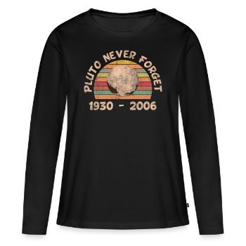 Pluton | Vintage Never Forget Pluton - T-shirt manches longues Premium bio Femme - noir - Devant - Julia (174cm)