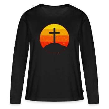 Kreuz - Christentum - Frauen Premium Bio Langarmshirt - Schwarz - Vorne - Julia (174cm)