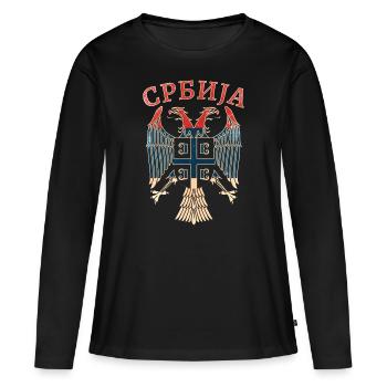Serbie Armoiries Serbe Srbija Cyrillique - T-shirt manches longues Premium bio Femme - noir - Devant - Julia (174cm)