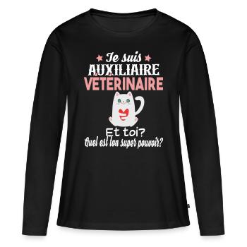 Auxiliaire Vétérinaire Métier Animal Chien Chat - T-shirt manches longues Premium bio Femme - noir - Devant - Julia (174cm)