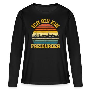 Stadt & Heimat | Freiburg - Ich bin Freiburger - Frauen Premium Bio Langarmshirt - Schwarz - Vorne - Julia (174cm)