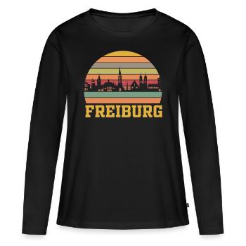 Freiburg | Freiburg Skyline Retro - Frauen Premium Bio Langarmshirt - Schwarz - Vorne - Julia (174cm)