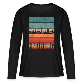 Freiburg - Frauen Premium Bio Langarmshirt - Schwarz - Vorne - Julia (174cm)