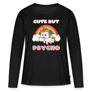 Mignon mais Psycho Licorne - T-shirt manches longues Premium bio Femme - noir - Devant - Julia (174cm)