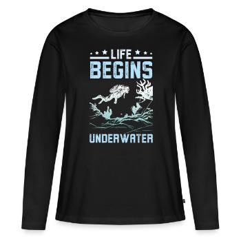 Life Begins underwater - Frauen Premium Bio Langarmshirt - Schwarz - Vorne - Julia (174cm)