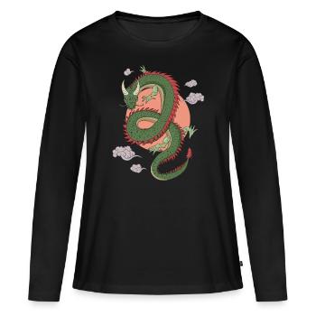 Dragon chinois - T-shirt manches longues Premium bio Femme - noir - Devant - Julia (174cm)