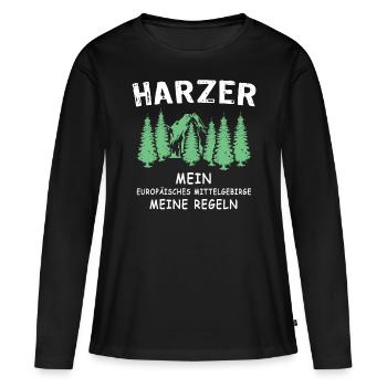 Harz Sprüche Harzer - Frauen Premium Bio Langarmshirt - Schwarz - Vorne - Julia (174cm)