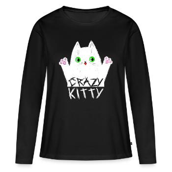 Crazy Kitty - T-shirt manches longues Premium bio Femme - noir - Devant - Julia (174cm)