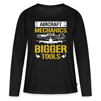 Les mécaniciens d’aéronefs ont des outils plus gros - T-shirt manches longues Premium bio Femme - noir - Devant - Julia (174cm)