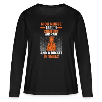 Pflegerin INFIRMIÈRE DE L’USIN USIN Krankenschwester - T-shirt manches longues Premium bio Femme - noir - Devant - Julia (174cm)