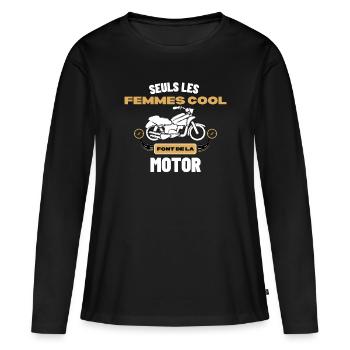 Cadeaux pour les motards Quad, Stunt, Moto, Vélo - T-shirt manches longues Premium bio Femme - noir - Devant - Julia (174cm)