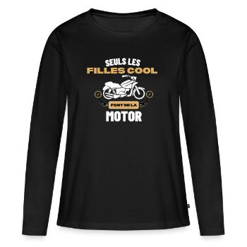 Cadeaux pour les motards Quad, Stunt, Moto, Vélo - T-shirt manches longues Premium bio Femme - noir - Devant - Julia (174cm)