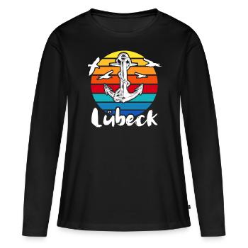 Lübeck Sprüche Hansestadt Luebeck - Frauen Premium Bio Langarmshirt - Schwarz - Vorne - Julia (174cm)