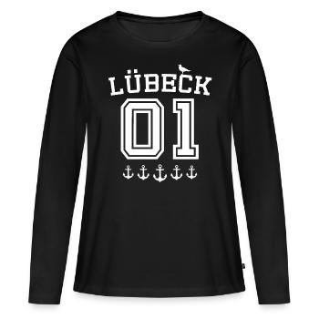 Lübeck Sprüche Hansestadt Luebeck - Frauen Premium Bio Langarmshirt - Schwarz - Vorne - Julia (174cm)