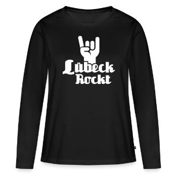 Lübeck Sprüche Hansestadt Luebeck - Frauen Premium Bio Langarmshirt - Schwarz - Vorne - Julia (174cm)