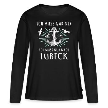 Lübeck Sprüche Hansestadt Luebeck - Frauen Premium Bio Langarmshirt - Schwarz - Vorne - Julia (174cm)