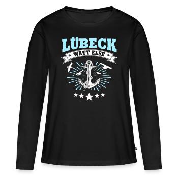 Lübeck Sprüche Hansestadt Luebeck - Frauen Premium Bio Langarmshirt - Schwarz - Vorne - Julia (174cm)