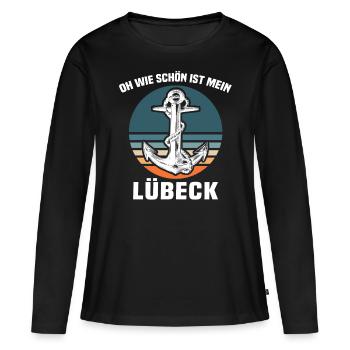 Lübeck Sprüche Hansestadt Luebeck - Frauen Premium Bio Langarmshirt - Schwarz - Vorne - Julia (174cm)