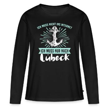 Lübeck Sprüche Hansestadt Luebeck - Frauen Premium Bio Langarmshirt - Schwarz - Vorne - Julia (174cm)
