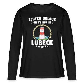 Lübeck Sprüche Hansestadt Luebeck - Frauen Premium Bio Langarmshirt - Schwarz - Vorne - Julia (174cm)