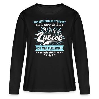 Lübeck Sprüche Hansestadt Luebeck - Frauen Premium Bio Langarmshirt - Schwarz - Vorne - Julia (174cm)