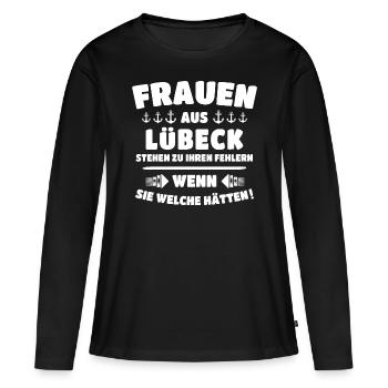 Lübeck Sprüche Hansestadt Luebeck - Frauen Premium Bio Langarmshirt - Schwarz - Vorne - Julia (174cm)