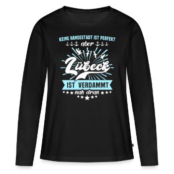 Lübeck Sprüche Hansestadt Luebeck - Frauen Premium Bio Langarmshirt - Schwarz - Vorne - Julia (174cm)