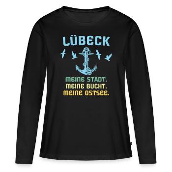 Lübeck Sprüche Hansestadt Luebeck - Frauen Premium Bio Langarmshirt - Schwarz - Vorne - Julia (174cm)