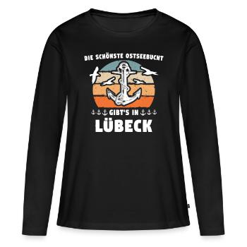 Lübeck Sprüche Hansestadt Luebeck - Frauen Premium Bio Langarmshirt - Schwarz - Vorne - Julia (174cm)