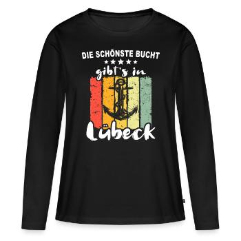 Lübeck Sprüche Hansestadt Luebeck - Frauen Premium Bio Langarmshirt - Schwarz - Vorne - Julia (174cm)