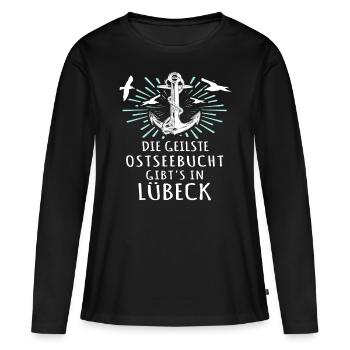 Lübeck Sprüche Hansestadt Luebeck - Frauen Premium Bio Langarmshirt - Schwarz - Vorne - Julia (174cm)