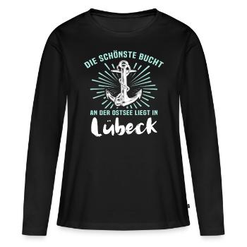 Lübeck Hansestadt Luebeck - Frauen Premium Bio Langarmshirt - Schwarz - Vorne - Julia (174cm)