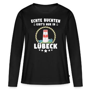 Lübeck Hansestadt Luebeck - Frauen Premium Bio Langarmshirt - Schwarz - Vorne - Julia (174cm)