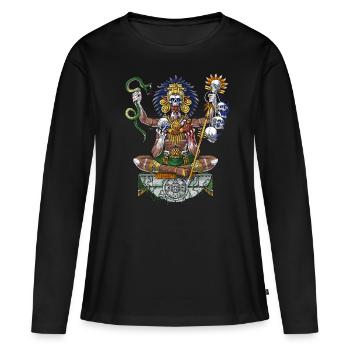 Chaman guerrier aztèque - T-shirt manches longues Premium bio Femme - noir - Devant - Julia (174cm)