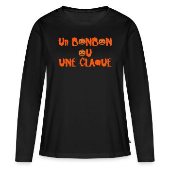 Un Bonbon Ou Une Claque Cadeau Drôle Halloween - T-shirt manches longues Premium bio Femme - noir - Devant - Julia (174cm)