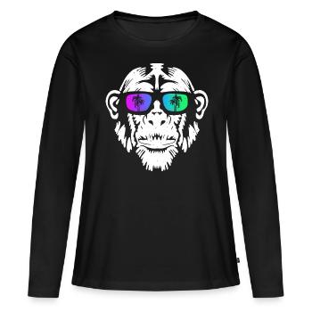 Monkey Affe Urlaub Sonnenbrille Gute Laune Musik A - Frauen Premium Bio Langarmshirt - Schwarz - Vorne - Julia (174cm)