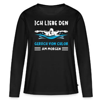 Schwimmen Ich liebe den Geruch von Chlor am Morgen - Frauen Premium Bio Langarmshirt - Schwarz - Vorne - Julia (174cm)
