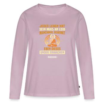 Méditation bouddhiste Bouddhisme Zen Bouddha Bouddhisme et Yoga - T-shirt manches longues Premium bio Femme - rose poudré - Devant - Julia (174cm)