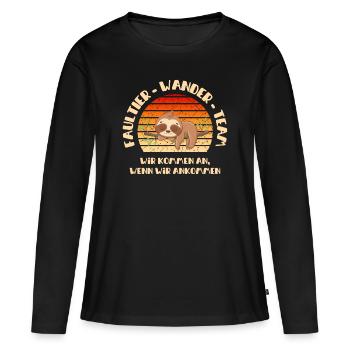 Wandern Faultier Wanderteam lustig Schrift retro - Frauen Premium Bio Langarmshirt - Schwarz - Vorne - Julia (174cm)